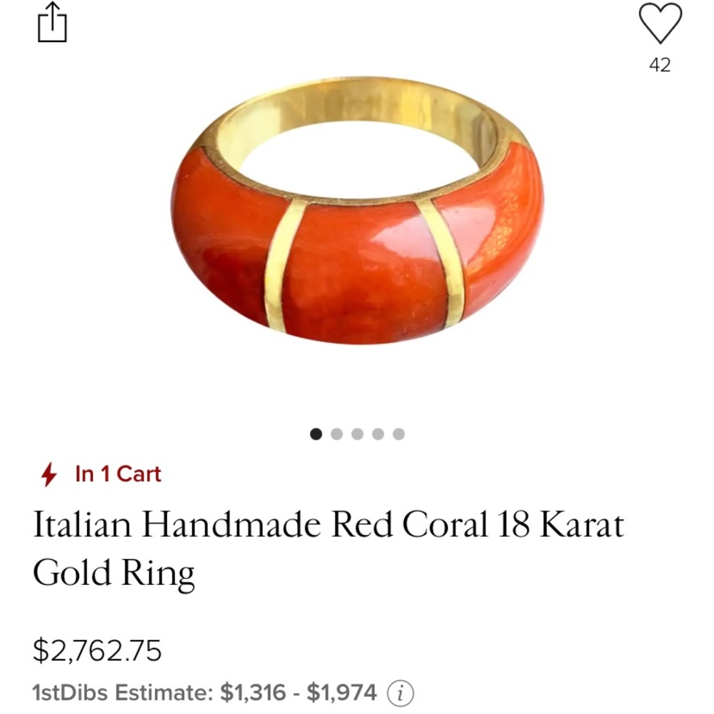 Red coral beautiful ring with diamonds